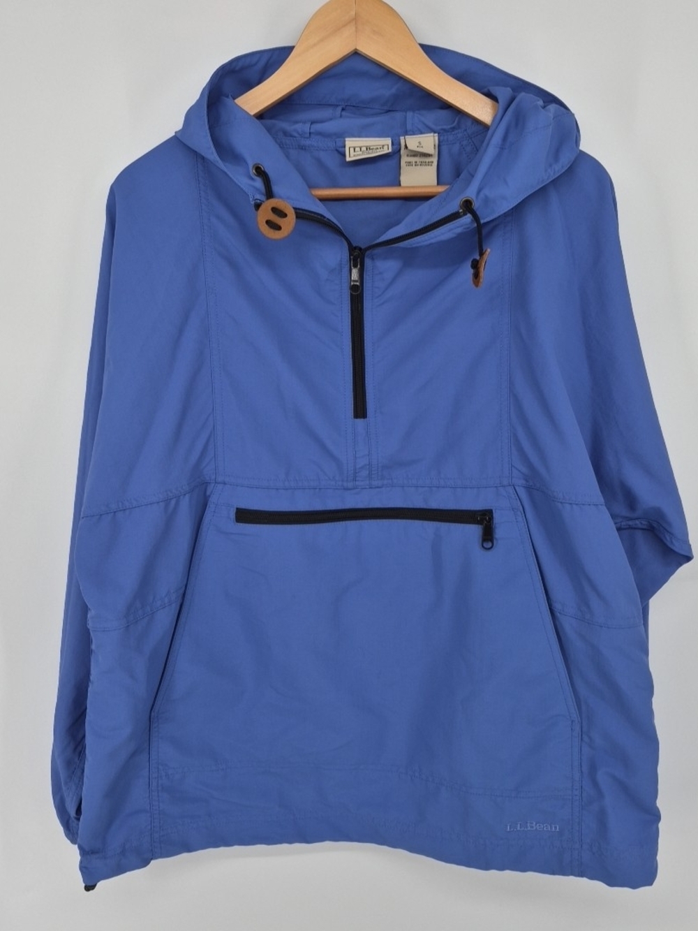 LL Bean Blue Anorak Windbreaker Hooded Pullover Jacket 1/4 Zip Mens Size Small